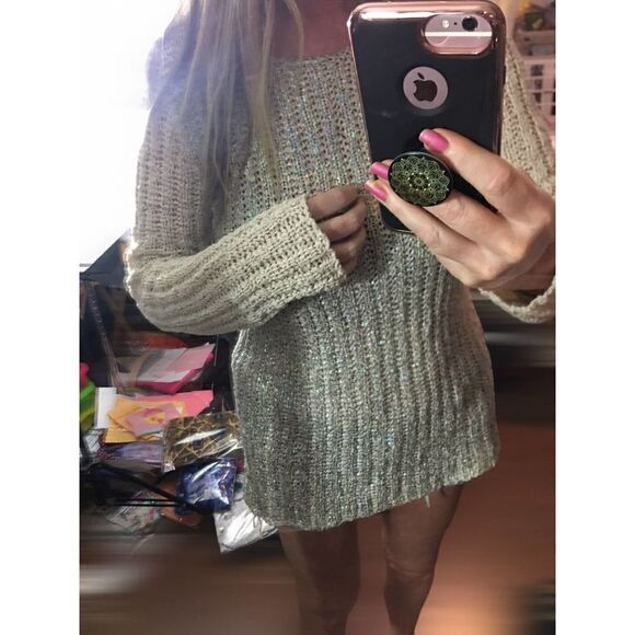 INC International Concepts  Crochet Rainbow Foil Tunic Sweater Large Crew Neck - Picture 8 of 8